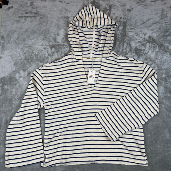 Marine Layer Tops - Marine Layer Playa Hoodie Women Small Blue Cream Striped *No Drawstring* $98 NWT